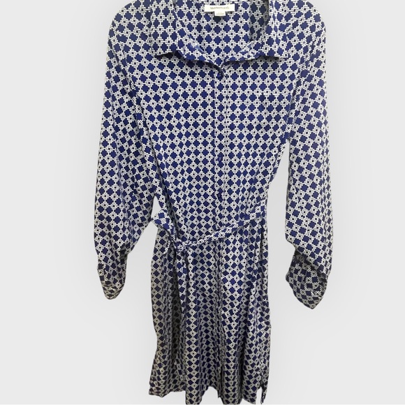 Motherhood Shirtdress Button up Long Sleeve roll tab dress Navy white Size L - Picture 7 of 12